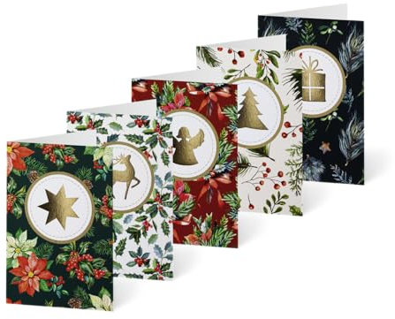Unicef Weihnachtskarten Set (10 St., 5 Motive) Adventsgrün Spendenkarten - Goldfolie - Premium Klappkarten inklusive Briefumschlag - hochwertige Grußkarten für Freunde & Familie 17,5 x 11,7 cm