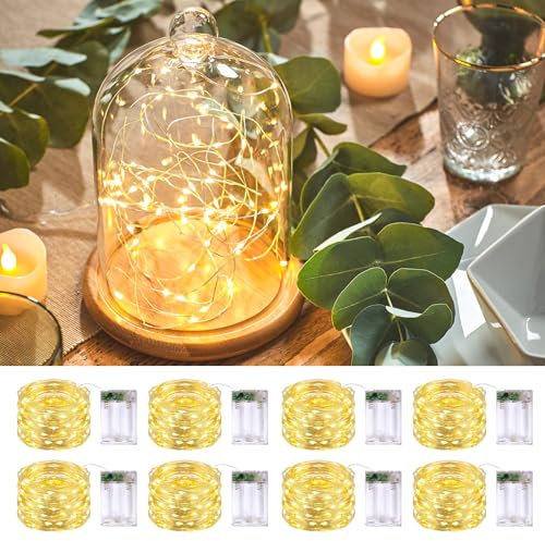 8 Pack 50 LED Fairy Lights Battery Operated String Lights, 16ft Warm White Christmas Fairy Lights Indoor Outdoor Waterproof for fairy lights for Mason Jars Bedroom Party Wedding Christmas Decorations