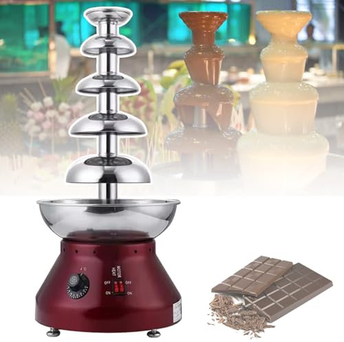 Machine à fontaine à chocolat pour grande fête, acier inoxydable 304, réglable de 0 à 110 ℃, assemblage rapide, conservation automatique intelligente de la chaleur, 5 niveaux,Red