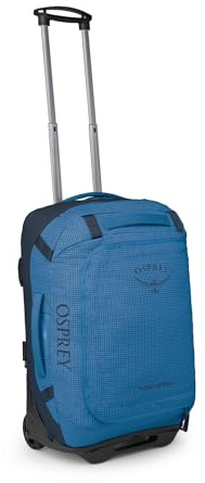 Osprey Transporter 40L Wheeled Travel Duffel Bag - Lightweight Carry On Rolling Suitcase for Men and Women, Blue Flame/Nocturnal Blue