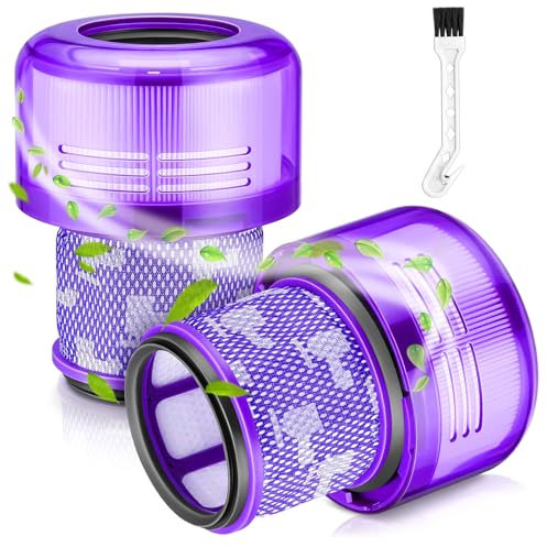 ZOBMIO 2 Stück Filter, Eine Reinigungsbürste - Ersatzfilter für Dyson V12 Ultra Slim Vacuum, V12 Detect Ultra Slim Vacuum - HEPA Filterpatrone für Staubsauger (Art déco, 2)