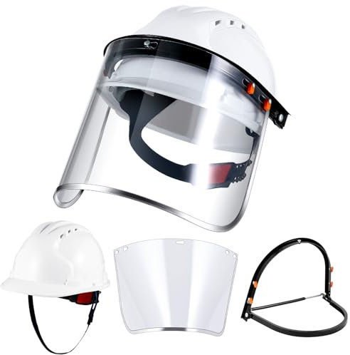 Duraaamo Lot de 3 casques de sécurité avec adaptateur de casque de tronçonneuse à bord complet pour débroussailleuse, protection contre les mauvaises herbes, le meulage et la coupe (transparent,