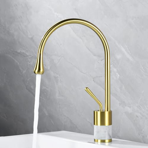 Wasserhahn Bad für Waschbecken Einhebelmischer Waschtisch 360° Drehbar Für Waschtisch Einloch Armatur Messing Gebürstet Gold Armatur für Waschbecken Badezimmer Badarmatur Waschbeckenarmatur