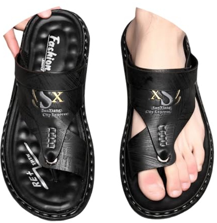 Oanviso Sandalen Herren Leder Flip Flops Strand Hausschuhe Wandersandale Weiche Mode Outdoorschuhe Sommer Trekkingschuhe Pantoletten Slipper Gartenschuhe