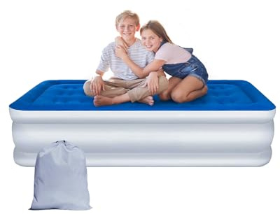 cakitte Aufblasbare Matratze 190 x 99 x 46 cm, aufblasbare Matratze mit integrierter Pumpe für Zuhause, Reisen und Camping, Maximalgewicht: 300 kg (Blau und Weiß, Einzel)