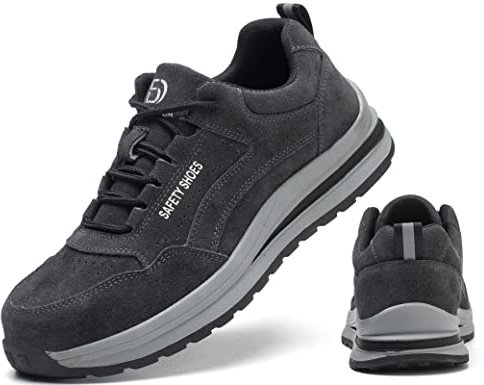 IYVW 687 A Chaussure de Securité Homme Femmes S3 Embout Acier Protection Confortable Léger Respirante Chaussures de Travail noir gris 36 EU