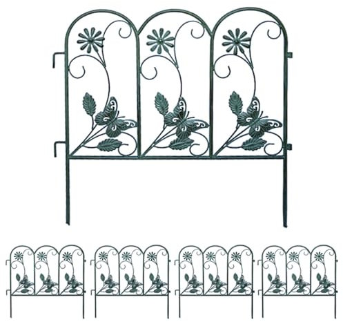 Recinzione Giardino in Metallo, 5 Pannelli Palizzata da Giardino, Recinzione Paesaggistica, Senza Scavare, 50cm (H) x 245cm (L), per Aiuole, Alberi, Barriera per Animali(Green)
