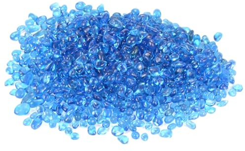 M METERXITY Perle Vetro Rotondo Alto Lustro, Gemme Vetro, Ciottoli Vetro, Biglie Vetro per Vasi/Fuochi/Crafts/Acquario/Decorazioni Giardino 8-13mm, 550g/1.21-Libbra [Blu Mare]