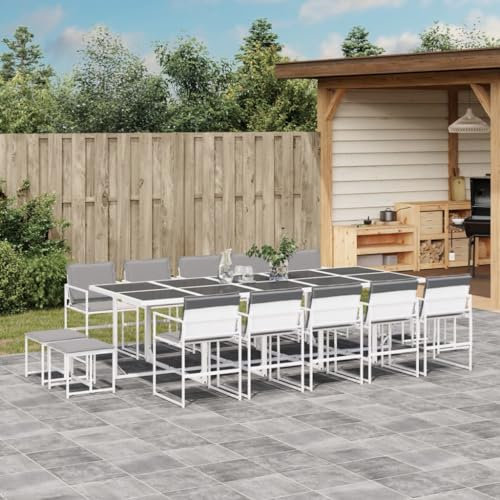 Somanki 15-TLG. Garten-Essgruppe mit Kissen Weiß Textilene, Esstisch Mit Stühlen Set, Gartenmöbel Sitzgruppe, Balkon Möbel, Gartenlounge Set, Terrassenmöbel, Balkonmöbel Set - 3295101