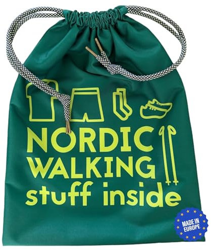 KEPI - Turnbeutel Wasserdicht, Sportbeutel Groß, Ökologisch Tasche für Schuhe und Sportbekleidung, Recyclingmaterial, Turnbeutel Damen und Herren - Grüne, Beidseitiger Nordic Walking Aufdruck