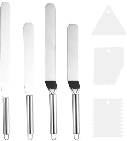 JDCMEI 7 Stück Winkelpalette Edelstahl Set, Edelstahl Winkelpalette Torte, Streichpalette für Torten Tortenspachtel Tortenmesser Torten Spachtel mit Icing Spatula für Verteilen von Sahne Kuchen Backen