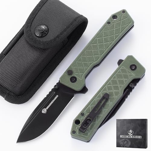 DRACHENADER Cuchillo plegable IE - pr, acero 14c28n, Mango g10, cuchillo de bolsillo con cerradura de botón, clip, bolsa de nylon para acampar, senderismo.