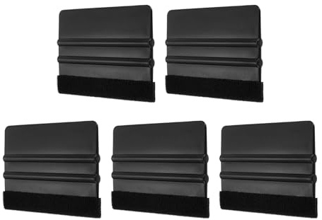 QUARKZMAN 5 Piezas de Espátula de Vinilo, Herramienta de Aplicación de Vinilo con Borde de Fieltro, Espátula de Plástico de 4 Pulgadas para Película de Vinilo de Coche, Negro, Rectangular | Herramienta de rasqueta de vinilo para bordes de fieltro, 4 pulgadas, rasqueta de plástico para ventana, rectángulo