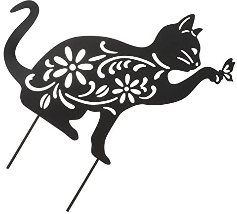 Happyyami Metall Garten Steckornament Katze Schwarz Zarte Filigrane Gartendekoration Für Außenbereich Langlebiges Eisen Kunst Ornament Für Terrasse Und Garten