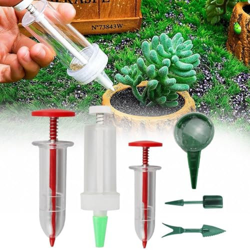YUYQAQ 6Pcs Mini Seed Dispenser Sower Set, Reusable Small Seed Spreader Planter Tool, Manual Handhold Seedlings Dibber, Widger Set for Garden Flower Plant