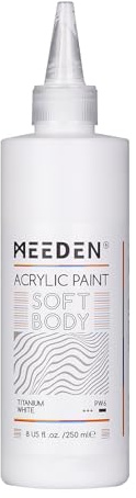 MEEDEN Titanweiß Acrylfarbe: 250ml Soft Body Acrylic Paint Matt Finish in Ergonomischer Flasche - Fließfarbe für Leinwand Künstler & Erwachsene | Acrylfarben in Quetschflasche – flüssiger Fluss, Kunstfarben für Erwachsene, Künstler, Leinwand-Kunstmalerei
