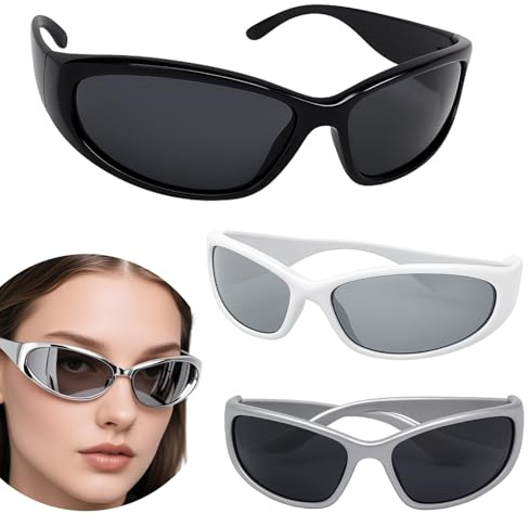 Vidsmow 3 PCS Lunette Futuriste Soleil Futuristes, Accessoires Cosplay Halloween, Lunette de Mode Drole et Tendance pour Adultes et Enfants, Protection UV pour Festivals et Rave Parties