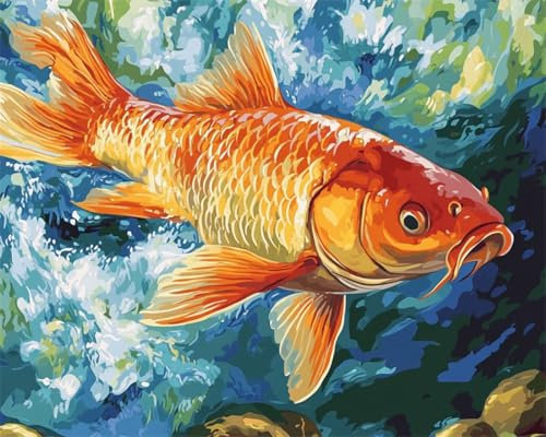 N.LANSHAN DIY Knüpfteppich Zum Selber Knüpfen Bunte Fischtiere Diy-Knüpfset,Handarbeit,Stickerei,Wandteppich,Teppichherstellung,Geschenk Für Heimwerker 80x115cm