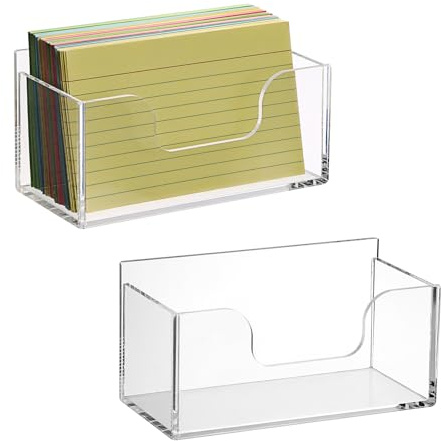 BTSKY 2 Pack Acrylic Index Card Holder Display Stand - 3X5 Inch Notecard Box Recipe Organizer, Clear Index Card Case for Office Desk Recipe Notecard Storage Box, Photo Holder Organizer