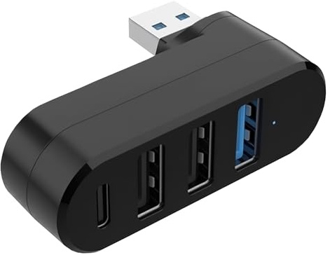 90°/180°Schwenkbarer USB 3.0 Hub, 4-Port Verteiler [3 USB 3.0 Plus 1 C Strom] für Laptops, Ps4/Ps5, Spielekonsolen,Sticks, Drucker, Tastaturen, MacBook und mehr