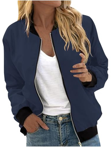 YAOJIWANG Femme Blouson Bomber Décontracté à Col Montant Et Fermeture éclair Intégrale Pour Femme Tenues D'extérieur Blouse Manches Longues Veste de Sport Femmes Vêtements pour le Bureau S-5XL