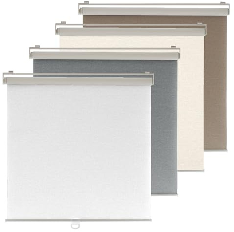 Ajadeblind Cordless Blackout Roller Shades for Indoor Windows – Jacquard Linen Look, Thermal UV Blocking Pull Down Blinds for Bedroom, Office, Home(Linen Ivory White,23x72)