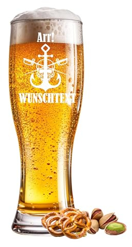 Verre à bière Arr gravé avec ancre 0,5 l avec texte au choix Nom année ou inscription – Verre à bière individuel pour des occasions spéciales comme un anniversaire, la fête des pères ou une