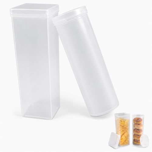 VICASKY 2PCS Clear Food Storage Container with Airtight Lid for Kitchen | Empty round and square cookie jar biscuit barrel with wide mouth sweet jars for candy buffet snacks chips donuts