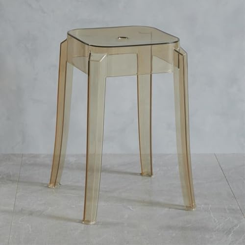 VITIWEDTY Stapelbarer Moderner Acrylhocker Aus Der Mitte des Jahrhunderts, Esszimmerstuhl Aus Klarem Kunststoff Aus Kristall Für Den Innen- Und Außenbereich (Amber 33 * 33 * 46m)