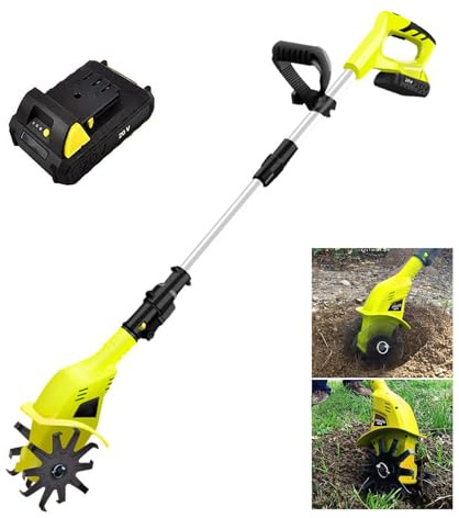 Cultivador Rotativo De Jardín Eléctrico Inalámbrico, Cultivador De Tierra con Batería De Litio Recargable, Escarificador De Pértiga Telescópica De Alto Torque