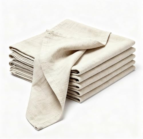 Linendo Leinenservietten, 100% reines Leinen, Beige, 45 x 45 cm, 6 Stück, europäischer Flachs, Servietten aus Leinen, Waschbar Wiederverwendbar Stoffservietten