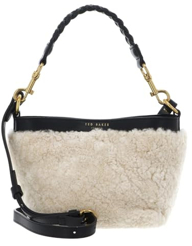 Ted Baker Sherbaa Shearling Leather Weave Handle Crossbody Shoulder Bag Black