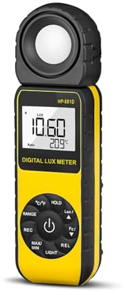 Luxmetro, Luxmetro digitale compatto, display grafico a barre a 3999 conteggi, trasduttori a diodo filtrante al silicio for il monitoraggio a crescita e piante(Yellow)