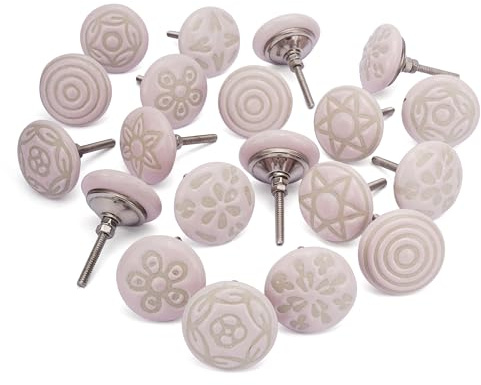 Ajuny Misty Rose Ceramic Drawer Knobs Handmade Cupboard Door Knob Set of 20