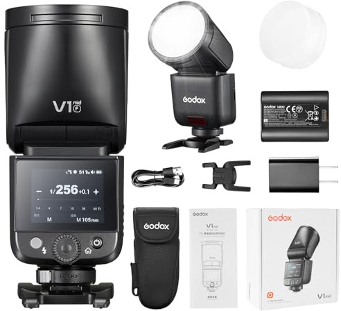 Godox V1 mid F Round Head TTL Flash Kit for Fuji (V1Mid-F)- 2.4G Wireless, GN60, 1/8000s HSS, 650 Battery Power Flashes with Full-Color Touchscreen for Beginner Photography (V1 mid for Fuji)