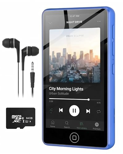 AGXOV 80GB MP3 Player Spotify mit Bluetooth & WLAN, 4,02 Zoll Touchscreen Musik Player mit Integriertem Spotify, Amazon Music, Deezer, FM-Radio, Sprachrecorder, Blau