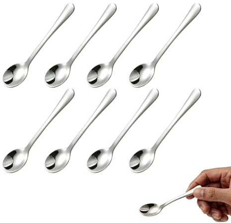 8 Pcs Mini Coffee Spoon, 7.5 cm Silver Stainless Steel Small Espresso Spoons, Fun Little Scoops for Tea, Coffee, Honey, Salt, Spices