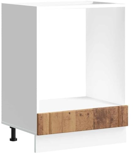 QJBSAVVA Armoire de Four de Cuisine Lucca, Meuble pour Four Encastrable et Micro-Ondes en Bois d'Ingénierie avec Pieds Réglables, Aspect Vieux Bois, 60 x 46 x 81,5 cm