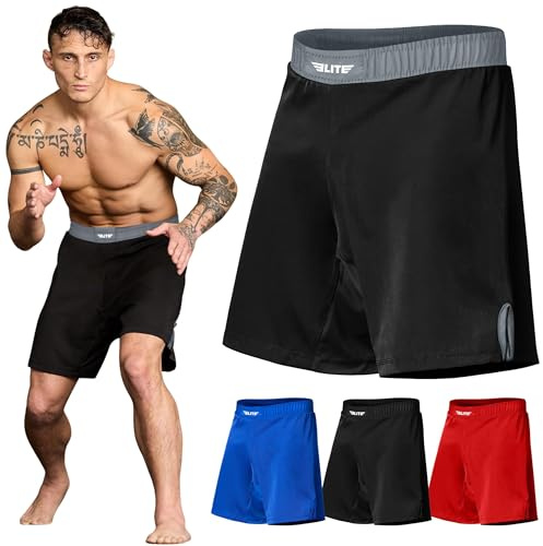 Elite Sports Men's MMA, BJJ, UFC Fight Shorts, Black, 8 Inch Inseam