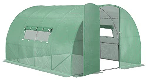 Outsunny Serre de Jardin Tunnel 12 m² 4L x 3l x 2H m Acier galvanisé renforcé + PE Haute densité fenêtres Porte Vert