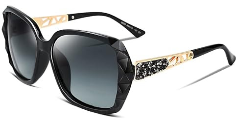 FEISEDY Sonnenbrille Damen Polarisiert Klassisch Groß Frauen Sonnenbrillen mit Strass Rahmen und UV400 Schutz B2289