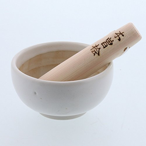 Zen Table Japan Rundes Mörser & Stößel Set (Suribachi & Surikogi) 10,7 cm Made in Japan - Weiß
