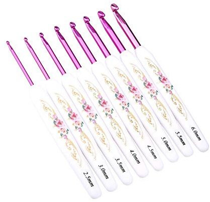 Akozon Häkelnadeln 8 STÜCKE Aluminium Häkelnadeln Set Stricknadeln Mit Weichen Blumendruck Kunststoffgriff(Rauer Griff)