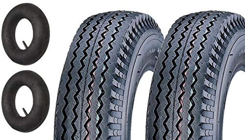 Union EGA10RIU 2 CAMERE d'Aria + 2 Pneumatici COPERTONI 4.00-10 RINFORZATI 6PR GOMME 69N per Ruote Carrello RIMORCHIO APPENDICE