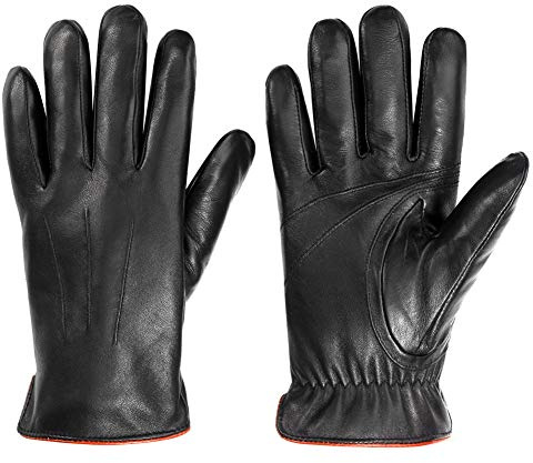 MaxW Sheepskin Leather Gloves for Men - Winter Warm Touchscreen Gloves, Black, Size XL