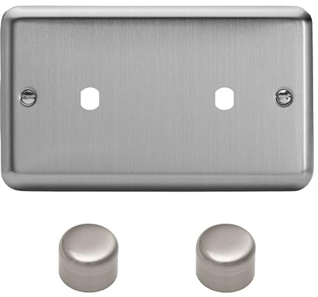 Varilight Double Faceplate Kit (Dimmer Modules Not Included) Twin Plate - Value Matt Chrome With Brushed Steel Knob, WSD2