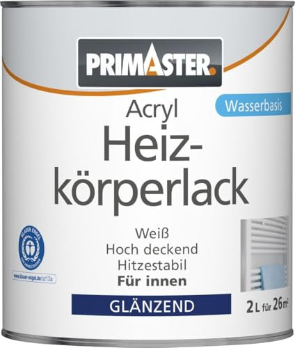 Primaster Acryl Heizkörperlack 2L Weiß Glänzend Heizkörperfarbe Heizungslack