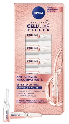 NIVEA CELLULAR FILLER Anti-Schwerkraft + verdichtende Ampullen Lifting-Effekt Gesichtsserum x 7 x 8,40 ml, Anti-Falten-Gesichtsserum in Ampullen mit Hyaluronsäure und Elastin