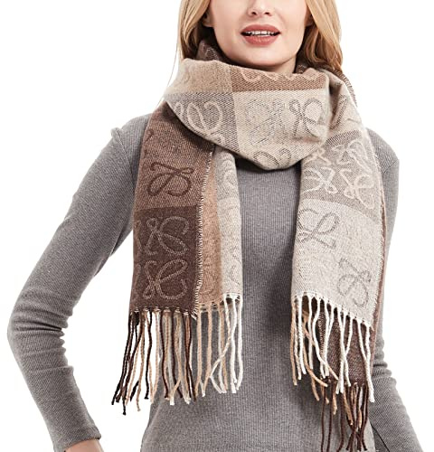Aodafei Schal Damen Kariert Bunte Weich Lange Schals mit Quasten,Winter Frühling Tuch Schal für Damen Schultertuch,Poncho Damen Warm Wrap Cape,Plaid Schal Braun xxl