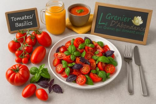 Lot de 700 graines à semer - Le Grenier d'Abondance - Tomates - Basilic - 6 sachets individuels